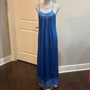 Vintage Gilead Elegant Blue Lace trim Maxi Dress size medium